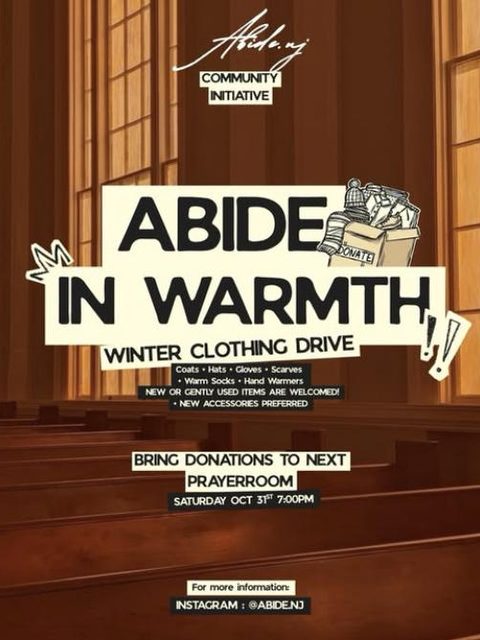 Abide in Warmth winter clothing drive flyer