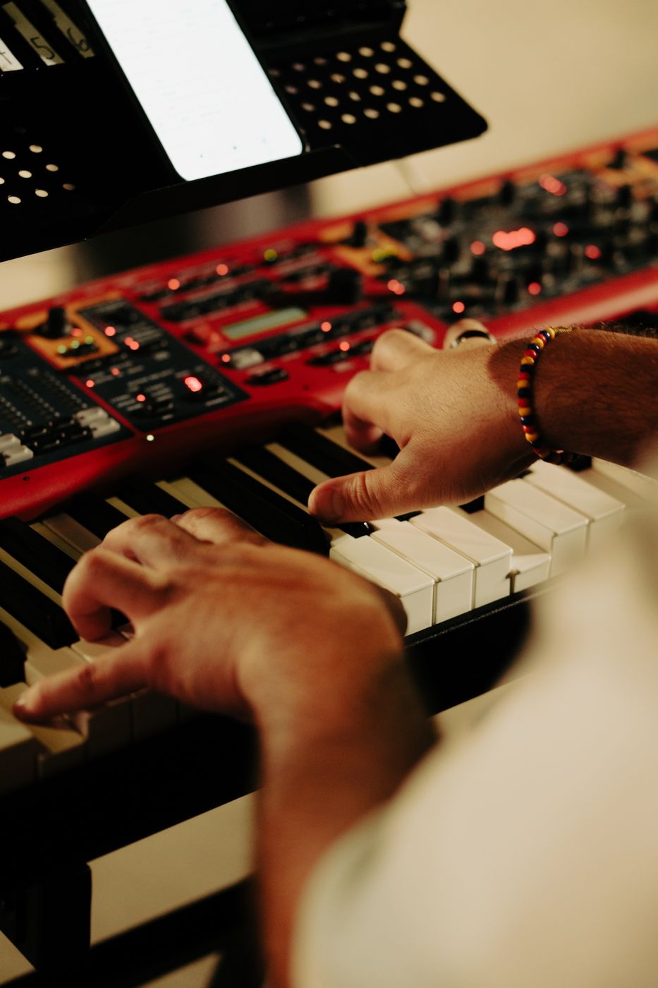 Keys being played during worship
